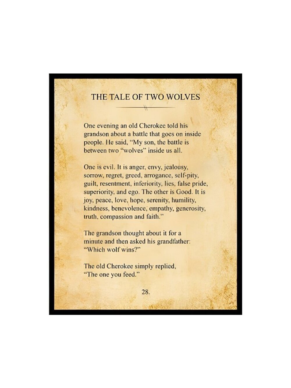 "The Tale of Two Wolves" Cherokee Indian Tale-Vintage Book Page Print -8 x 10"